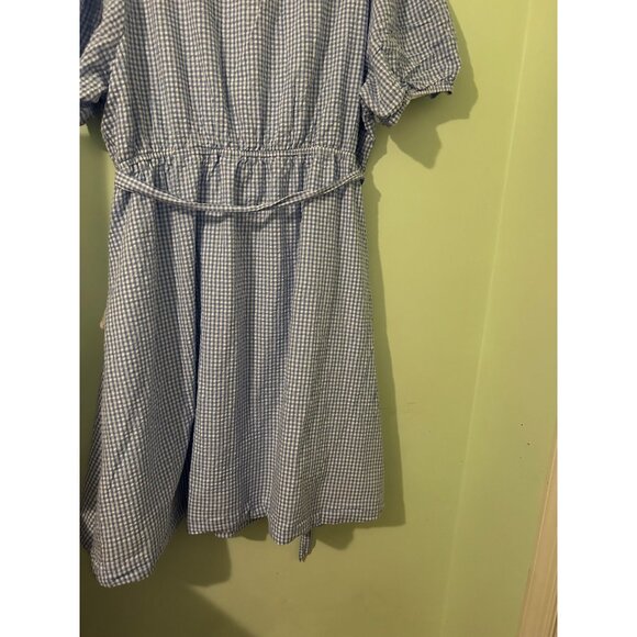 Draper James RSVP 3X Blue Gingham Ruffle V-Neck Belted Fit & Flare Dress Puff Sl - Picture 14 of 14